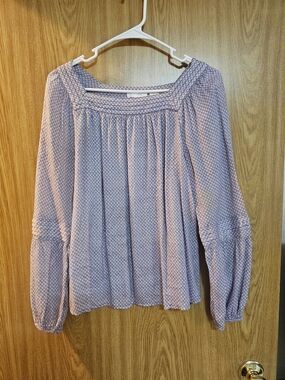 LC Lauren Conrad Lavender Smocked Square-Neck Peasant Blouse